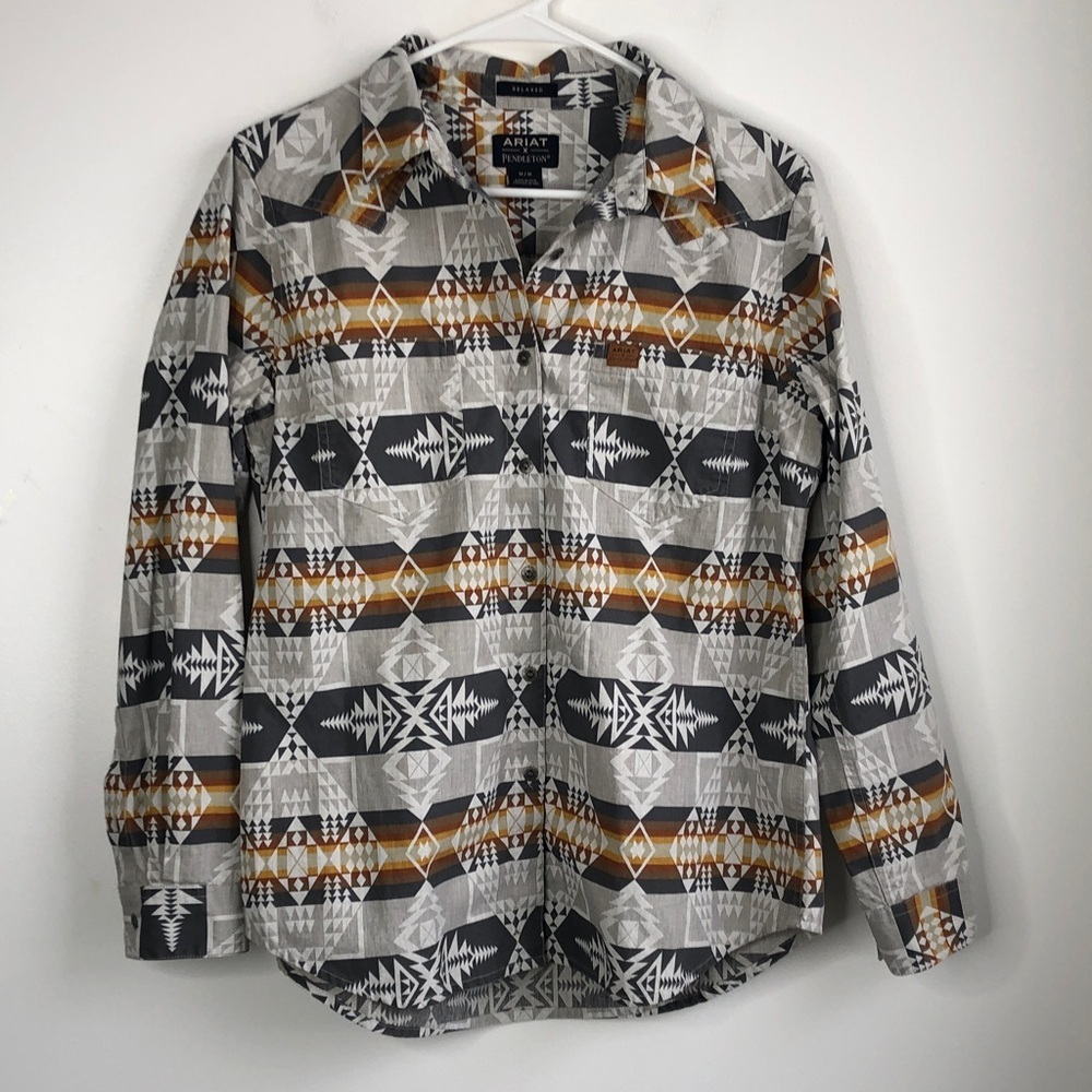 Ariat Pendleton Gray and Brown Geometric Button-Up Shirt